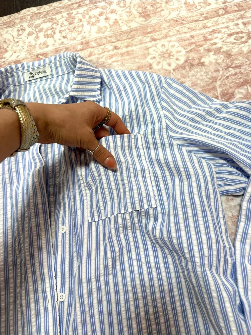 Cupshe 🩵 Swim Cover Up Striped Long Sleeve